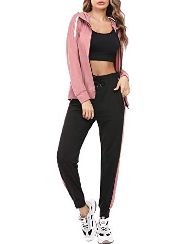 Aibrou Conjunto Chándal de Mujer Sudadera con Cremallera y Pantalones, Trajes de 2 Piezas Deporta Moda de Manga Larga Ropa de salón Corredores, (Rosa Roja , S)