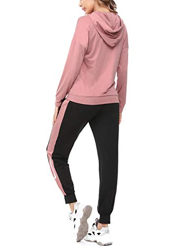 Aibrou Conjunto Chándal de Mujer Sudadera con Cremallera y Pantalones, Trajes de 2 Piezas Deporta Moda de Manga Larga Ropa de salón Corredores, (Rosa Roja , S)