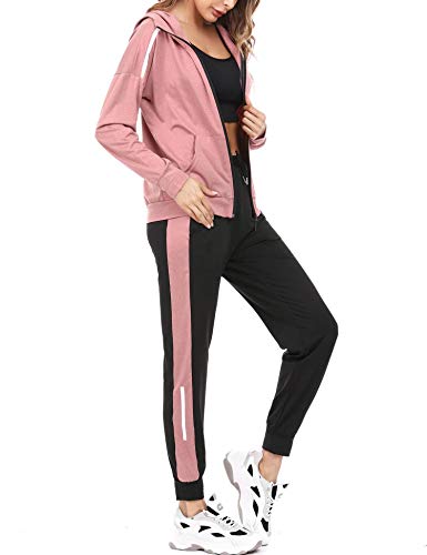 Aibrou Conjunto Chándal de Mujer Sudadera con Cremallera y Pantalones, Trajes de 2 Piezas Deporta Moda de Manga Larga Ropa de salón Corredores, (Rosa Roja , S)