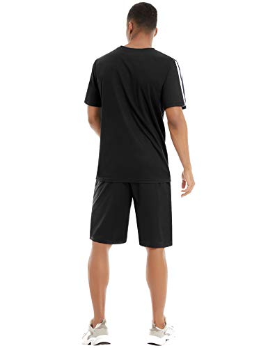 Aibrou Conjunto de Chándal Corto Raya Hombre,Verano Camiseta Manga y Pantalon Transpirable y de Secado rápido Ideal para Gym Correr Trotar Caminar