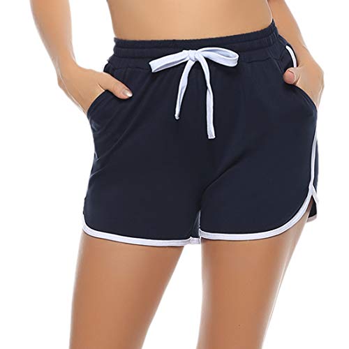 Aibrou Pantalones Deporte Corto Verano de Algodón Pantalones Deportivos para Mujer Pantalón de Chándal con Bolsillos para Gimnasio Deportes Correr Jogging