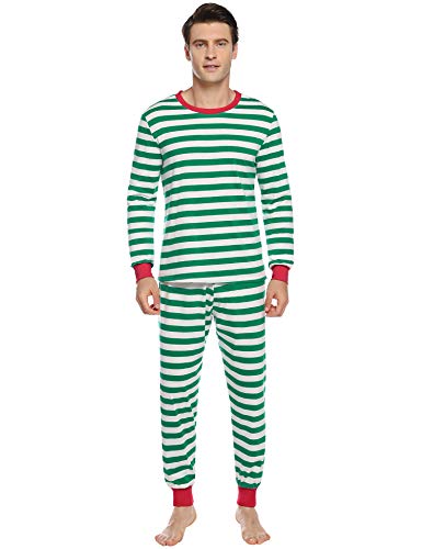 Aibrou Pijamas de Navidad Familia Conjunto 100% Algodón Raya Ropa de Dormir Otoño Invierno Mujere Hombre Niño Bebé