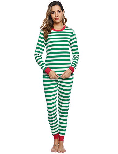 Aibrou Pijamas de Navidad Familia Conjunto 100% Algodón Raya Ropa de Dormir Otoño Invierno Mujere Hombre Niño Bebé