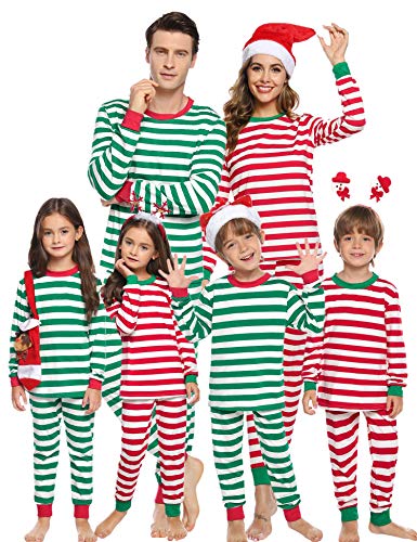 Aibrou Pijamas de Navidad Familia Conjunto 100% Algodón Raya Ropa de Dormir Otoño Invierno Mujere Hombre Niño Bebé