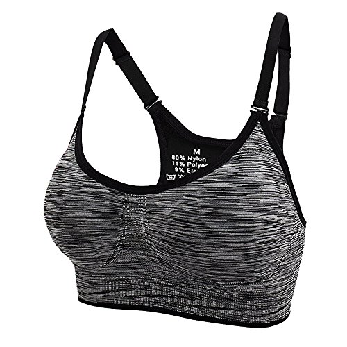 Aibrou Sujetador Deporte Mujer con Relleno con Elastico y Transpirable Gimnasio Yoga Fitness Ejercicio (XL, Negro*3)