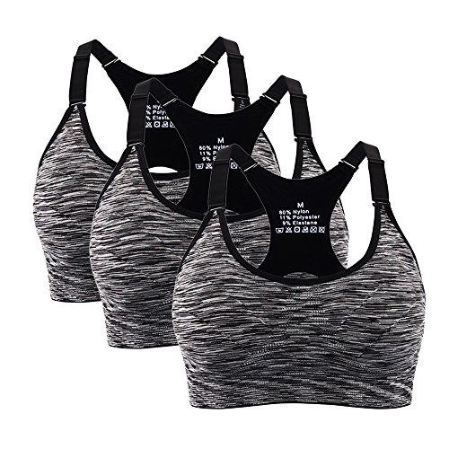 Aibrou Sujetador Deporte Mujer con Relleno con Elastico y Transpirable Gimnasio Yoga Fitness Ejercicio (XL, Negro*3)