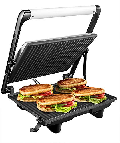 AICOK Parrilla Eléctrica, 2000 W Sandwichera Grill 4-Serving Panini Grill con Placas Antiadherentes Libre de PFOA, Bandeja de Goteo Extraíble, Tapa Flotante y Asa de Toque Frío, Plata AICOK Parrilla Eléctrica, 2000 W Sandwichera Grill 4-Serving Panini Grill con Placas Antiadherentes Libre de PFOA, Bandeja de Goteo Extraíble, Tapa Flotante y Asa de Toque Frío, Plata