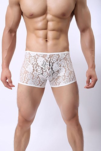 AIEOE - Set de 2 Calzoncillos de Encaja para Hombre Bóxer Perspectiva Sexy Transpirable - Blanco - Talla ES XS-S/36-40