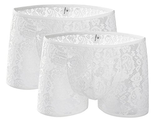 AIEOE - Set de 2 Calzoncillos de Encaja para Hombre Bóxer Perspectiva Sexy Transpirable - Blanco - Talla ES XS-S/36-40