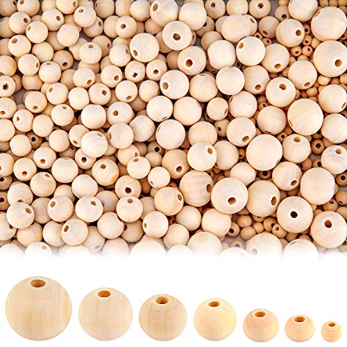 AIEX 1000 Piezas Cuentas de Madera - Bolas Madera para Manualidades DIY, Guirnalda de Pulsera, Hecha a Mano - 7 tamaños (6mm/8mm/10mm/12 mm/14mm/16mm/20mm)