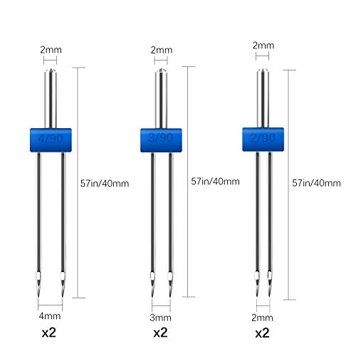 AIEX 2/90 3/90 4/90 6 Piezas Aguja Doble Con 2 Piezas De Prensatelas Pintuck De 9 Surcos Para Máquina De Coser (3 Tamaños)
