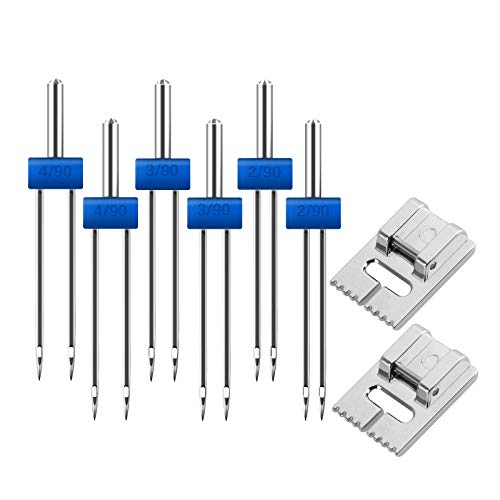 AIEX 2/90 3/90 4/90 6 Piezas Aguja Doble Con 2 Piezas De Prensatelas Pintuck De 9 Surcos Para Máquina De Coser (3 Tamaños) AIEX 2/90 3/90 4/90 6 Piezas Aguja Doble Con 2 Piezas De Prensatelas Pintuck De 9 Surcos Para Máquina De Coser (3 Tamaños)