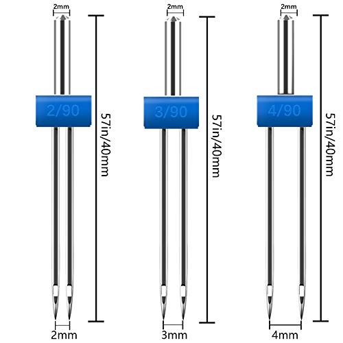 AIEX 3 Piezas Agujas Dobles con 3 Piezas de Prensatelas de 5/7/9 Ranuras para Máquina de Coser (3 Tamaños 2/90 3/90 4/90)