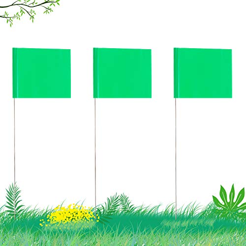 AIEX 5.1x7.6 cm - 42 Piezas - Marcado Banderas con Poste De Acero De 35cm Vinilo Bandera De Estaca para Servicios Industriales Subterráneos Alcantarillas Paisajismo -Verde