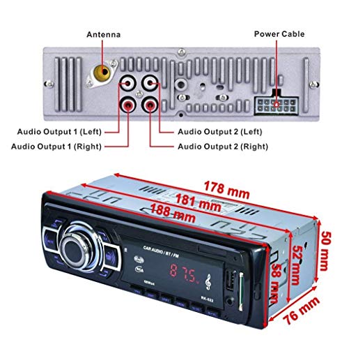 Aigoss Autoradio Bluetooth, Control Remoto Manos Libres FM Estéreo de Coche 60W x 4, Apoyo de Reproductor MP3 Llamadas Manos Libres, Función de Radio y de Archivo