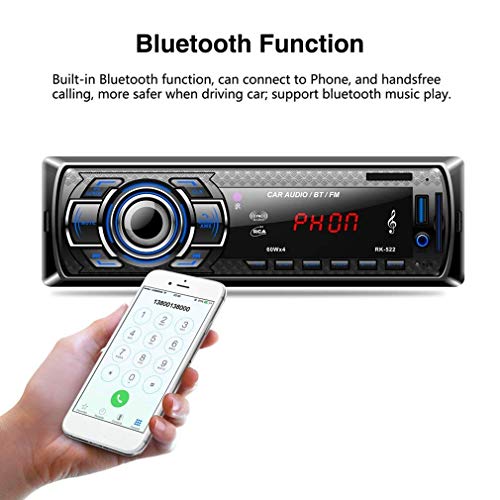 Aigoss Autoradio Bluetooth, Control Remoto Manos Libres FM Estéreo de Coche 60W x 4, Apoyo de Reproductor MP3 Llamadas Manos Libres, Función de Radio y de Archivo