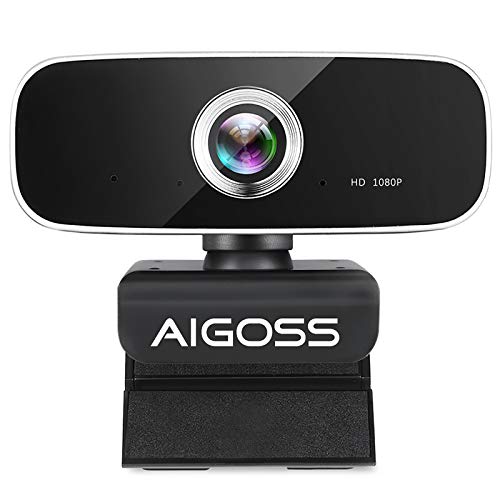 Aigoss Webcam Full HD 1080P con Micrófono Estéreo Cámara Web USB 2.0 para Videollamadas Panorámicas y Grabación Compatible con Windows, Mac y Android
