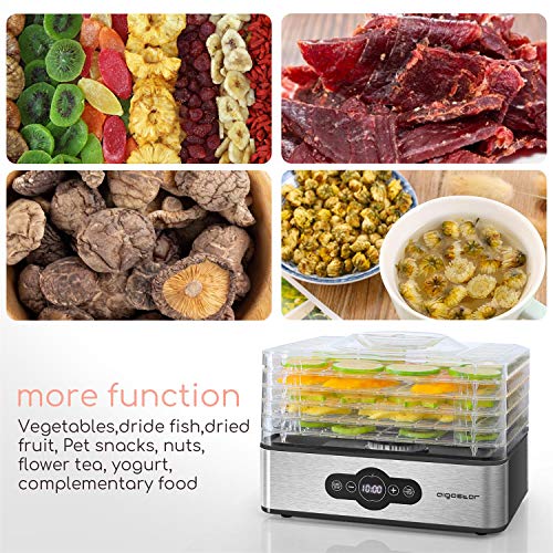 Aigostar Crispy - Deshidratador de alimentos, 240W, 5 bandejas, desecadora automática, deshidrata fruta, carne, verduras etc. controles digitales, ajuste manual de tiempo y temperatura. Libre de BPA. Aigostar Crispy - Deshidratador de alimentos, 240W, 5 bandejas, desecadora automática, deshidrata fruta, carne, verduras etc. controles digitales, ajuste manual de tiempo y temperatura. Libre de BPA.