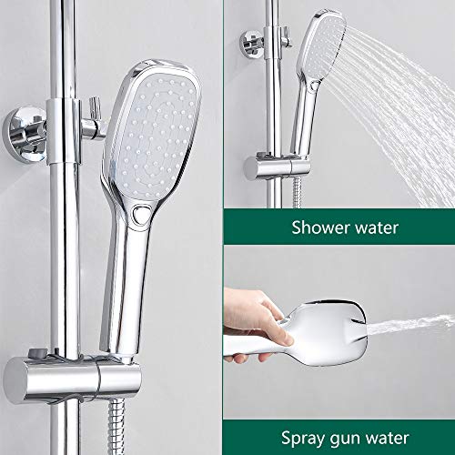 AiHom Conjunto de Ducha Termostático 40ºC Altura Ajustable 801mm-1193mm de Latón H59 Ducha de Lluvia 2 Tipos Ducha de Mano Ducha Rectangular para Baño con Estante AiHom Conjunto de Ducha Termostático 40ºC Altura Ajustable 801mm-1193mm de Latón H59 Ducha de Lluvia 2 Tipos Ducha de Mano Ducha Rectangular para Baño con Estante