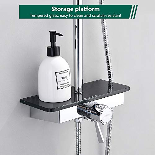 AiHom Conjunto de Ducha Termostático 40ºC Altura Ajustable 801mm-1193mm de Latón H59 Ducha de Lluvia 2 Tipos Ducha de Mano Ducha Rectangular para Baño con Estante AiHom Conjunto de Ducha Termostático 40ºC Altura Ajustable 801mm-1193mm de Latón H59 Ducha de Lluvia 2 Tipos Ducha de Mano Ducha Rectangular para Baño con Estante