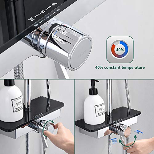 AiHom Conjunto de Ducha Termostático 40ºC Altura Ajustable 801mm-1193mm de Latón H59 Ducha de Lluvia 2 Tipos Ducha de Mano Ducha Rectangular para Baño con Estante AiHom Conjunto de Ducha Termostático 40ºC Altura Ajustable 801mm-1193mm de Latón H59 Ducha de Lluvia 2 Tipos Ducha de Mano Ducha Rectangular para Baño con Estante