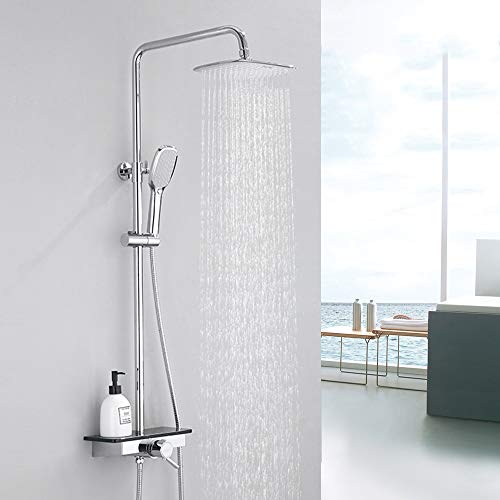 AiHom Conjunto de Ducha Termostático 40ºC Altura Ajustable 801mm-1193mm de Latón H59 Ducha de Lluvia 2 Tipos Ducha de Mano Ducha Rectangular para Baño con Estante AiHom Conjunto de Ducha Termostático 40ºC Altura Ajustable 801mm-1193mm de Latón H59 Ducha de Lluvia 2 Tipos Ducha de Mano Ducha Rectangular para Baño con Estante