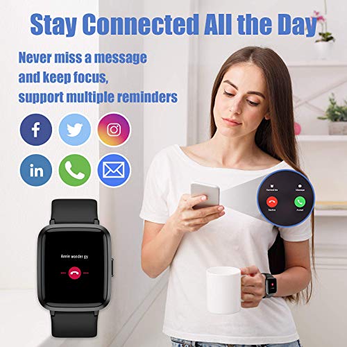 AIKELA Smartwatch,Relojes Inteligentes Mujer Hombre,Deporte Reloj de Fitness con Impermeable IP68,Actividad Monitores de Datos Físicos/Ciclo Menstrual Femenino,Compatible con Android iOS Negro