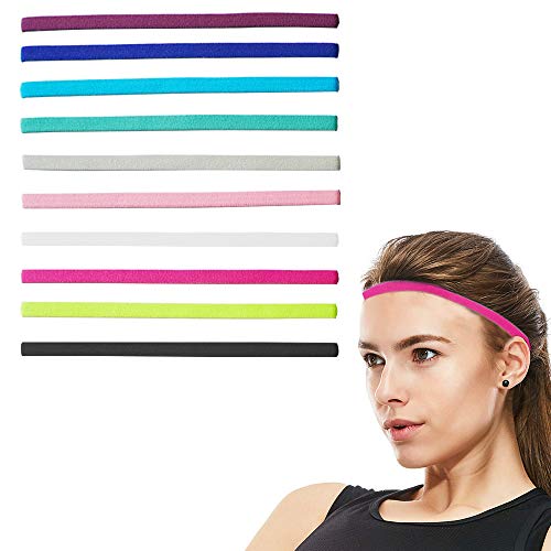 AILANDA 10pcs Cinta de Pelo Deportiva Diadema Elástica Deportiva Antideslizante Multicolor Banda de Pelo para Fitness para Mujer y Hombre