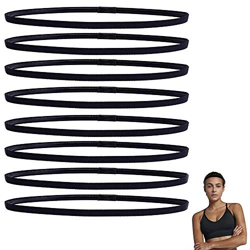 AILANDA 8 Piezas Diademas Deportiva, Diadema Elástica Antideslizante Bandas de Cabeza Elásticas para Fútbol Baloncesto Tenis Yoga y Golf Negro