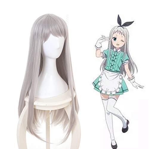 Ailin Online Blend S Hideri Kanzaki plata gris largo recto Pelucas Cosplay traje Pelo sintético para Halloween Fiesta