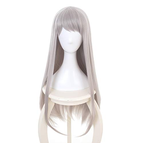 Ailin Online Blend S Hideri Kanzaki plata gris largo recto Pelucas Cosplay traje Pelo sintético para Halloween Fiesta