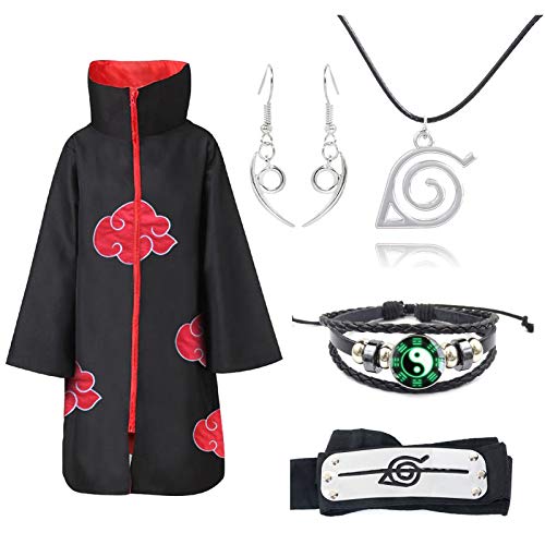 Ailin Online Juego de cosplay de Naruto: 1 capa de nube roja, 1 collar con logotipo de símbolo de pueblo de hoja, 1 pendiente Orochimaru, 1 pulsera, 1 diadema. Ailin Online Juego de cosplay de Naruto: 1 capa de nube roja, 1 collar con logotipo de símbolo de pueblo de hoja, 1 pendiente Orochimaru, 1 pulsera, 1 diadema.