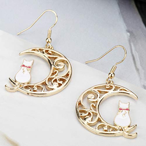 Ailin Online Sailor Moon Anime Meniscus Crescent Moon con Artemis/Luna Pendiente Cosplay Ear Hang Mujeres Niñas Joyería Regalo