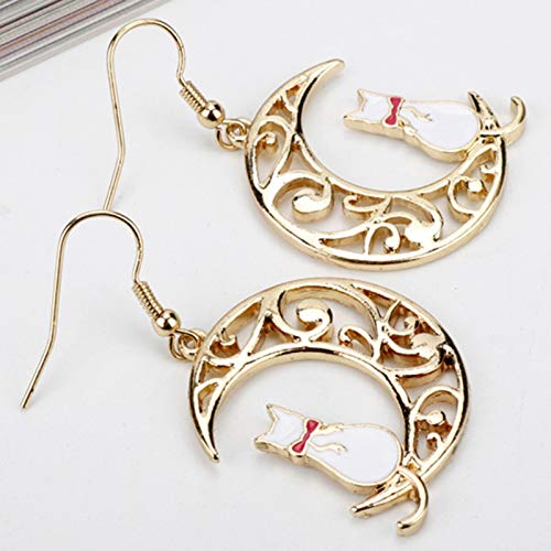 Ailin Online Sailor Moon Anime Meniscus Crescent Moon con Artemis/Luna Pendiente Cosplay Ear Hang Mujeres Niñas Joyería Regalo