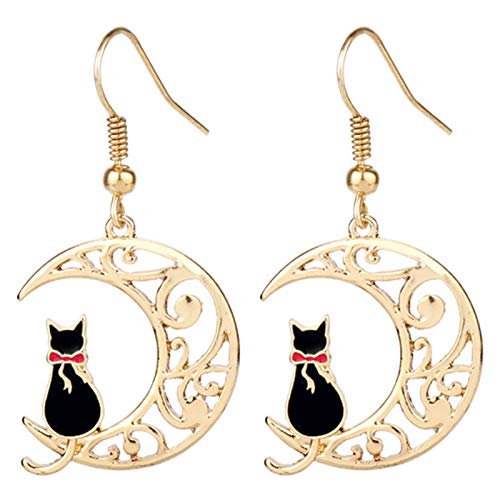 Ailin Online Sailor Moon Anime Meniscus Crescent Moon con Artemis/Luna Pendiente Cosplay Ear Hang Mujeres Niñas Joyería Regalo