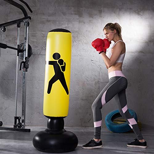 AILUOR - Saco de Boxeo Hinchable para Entrenamiento de Golpes y Patadas con Forma de Torre Saco de Arena para niños para Practicar Fitnes Deportes Juegos liberación de estrés 160 cm, Amarillo