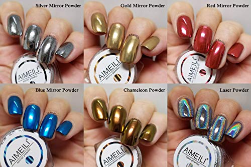 AIMEILI 6 colors Polvo Acrilico Para Uñas Colores Esmalte Uñas Efecto Espejo Arte de Uñas Cromo Pigmento Holográfica Manicura Decoración Chrome Laser Rainbow Camaleón Uñas Mirror Nail Glitter Powder