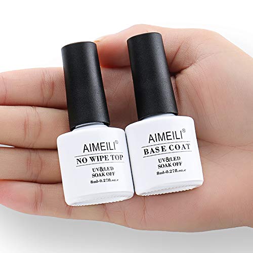 AIMEILI Base y Top Coat Semipermanente Esmalte Semipermanente UV LED Kit de Uñas Gel de Regalo Para Kit de Manicura Soak off Manicura y Pedicura - 2 x 8ml