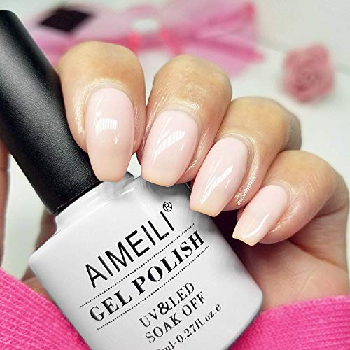 AIMEILI Base y Top Coat Semipermanente Esmalte Semipermanente UV LED Kit de Uñas Gel de Regalo Para Kit de Manicura Soak off Manicura y Pedicura - 2 x 8ml