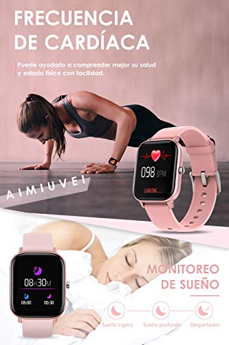 AIMIUVEI Smartwatch, Reloj Inteligente IP67 con Pulsómetro, Presión Arterial, 7 Modos de Deportes y GPS, Monitor de Sueño Caloría 1.4 Inch Pantalla Táctil Smartwatch para Mujer y Hombre