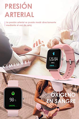 AIMIUVEI Smartwatch, Reloj Inteligente IP67 con Pulsómetro, Presión Arterial, 7 Modos de Deportes y GPS, Monitor de Sueño Caloría 1.4 Inch Pantalla Táctil Smartwatch para Mujer y Hombre