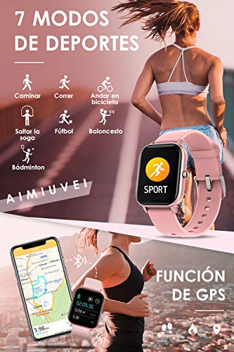 AIMIUVEI Smartwatch, Reloj Inteligente IP67 con Pulsómetro, Presión Arterial, 7 Modos de Deportes y GPS, Monitor de Sueño Caloría 1.4 Inch Pantalla Táctil Smartwatch para Mujer y Hombre