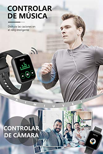 AIMIUVEI Smartwatch, Reloj Inteligente Mujer Hombre IP67 con Pulsómetro, 1.4 Inch Smartwatch Presión Arterial Monitor de Sueño GPS Podómetro Pulsera Actividad Inteligente Compatible con iOS y Android