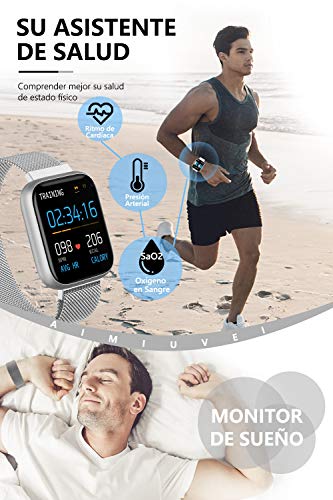 AIMIUVEI Smartwatch, Reloj Inteligente Mujer Hombre IP67 con Pulsómetro, 1.4 Inch Smartwatch Presión Arterial Monitor de Sueño GPS Podómetro Pulsera Actividad Inteligente Compatible con iOS y Android