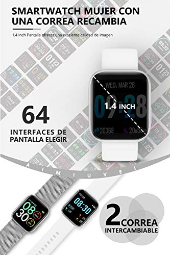 AIMIUVEI Smartwatch, Reloj Inteligente Mujer Hombre IP67 con Pulsómetro, 1.4 Inch Smartwatch Presión Arterial Monitor de Sueño GPS Podómetro Pulsera Actividad Inteligente Compatible con iOS y Android