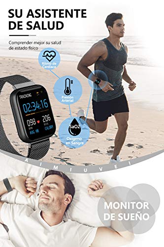 AIMIUVEI Smartwatch, Reloj Inteligente Mujer Hombre IP67 con Pulsómetro, 1.4 Inch Smartwatch Presión Arterial Monitor de Sueño GPS Podómetro Pulsera Actividad Inteligente Compatible con iOS y Android AIMIUVEI Smartwatch, Reloj Inteligente Mujer Hombre IP67 con Pulsómetro, 1.4 Inch Smartwatch Presión Arterial Monitor de Sueño GPS Podómetro Pulsera Actividad Inteligente Compatible con iOS y Android