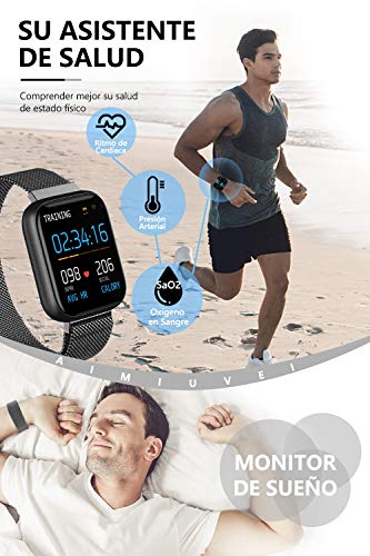 AIMIUVEI Smartwatch, Reloj Inteligente Mujer Hombre IP67 con Pulsómetro, 1.4 Inch Smartwatch Presión Arterial Monitor de Sueño GPS Podómetro Pulsera Actividad Inteligente Compatible con iOS y Android