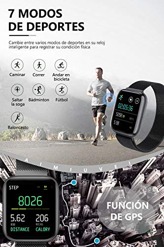 AIMIUVEI Smartwatch, Reloj Inteligente Mujer Hombre IP67 con Pulsómetro, 1.4 Inch Smartwatch Presión Arterial Monitor de Sueño GPS Podómetro Pulsera Actividad Inteligente Compatible con iOS y Android