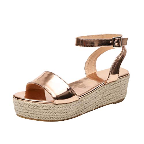 AIni Sandalias Mujer Verano Roman Paja Tejido Zapatos De CuñA con Altas Tacon 5cm Zapatillas Hebillas De Plataforma De Tejido Impermeable Planas Sandalias De Leopardo NegroDia De Miembro Oferta35-43