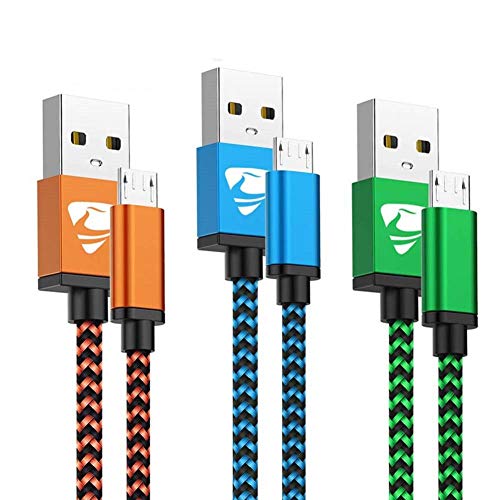 Aioneus Cable Micro USB Carga Rápida Cargador Android 3Pack 2M Largo Cable Android Nylon Movil Cables Cargador para Samsung J4 Plus J5 J6 J7 S7 S6 Edge A10 A6 Tablet, Huawei, Lenovo, Moto, LG, PS4